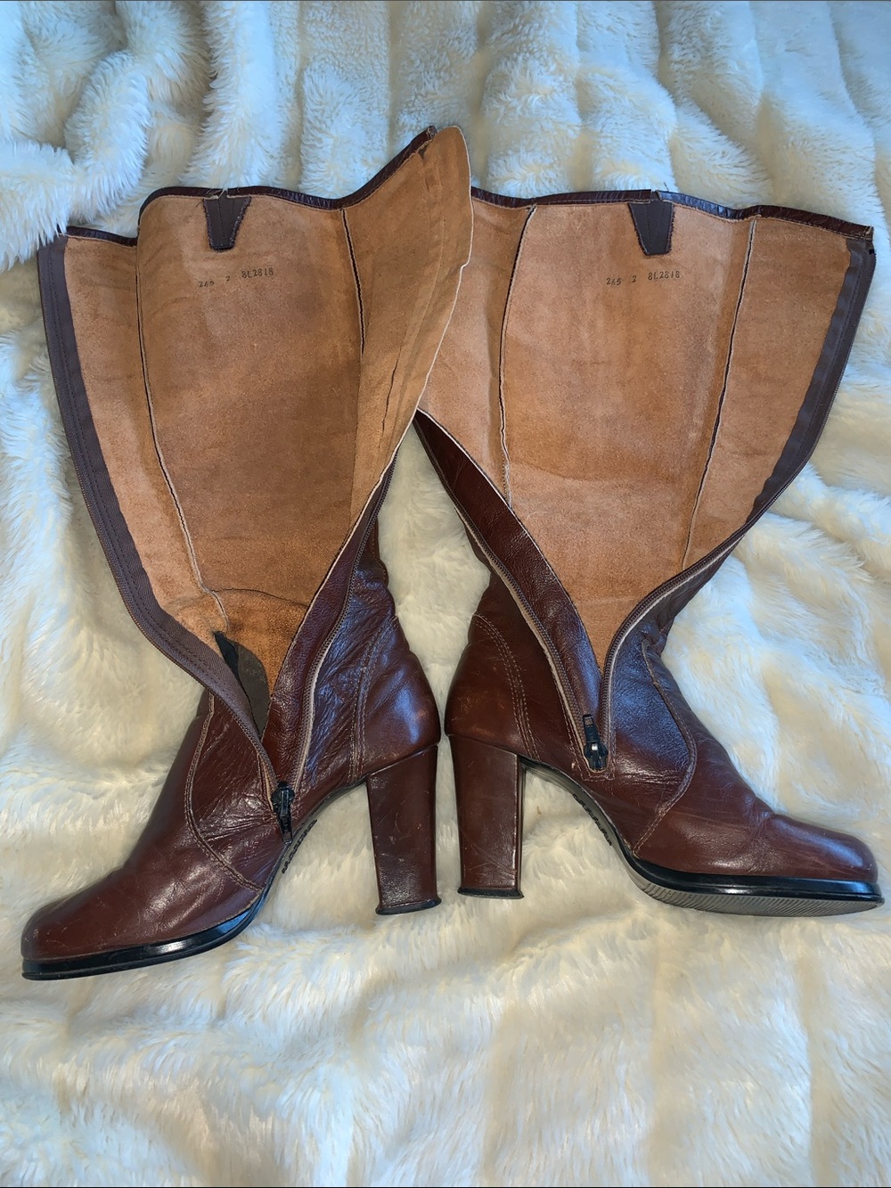 Vtg 60s 70s Hanna Brown leather side zipper knee high Gogo boots 5.5 - Picture 9 of 15